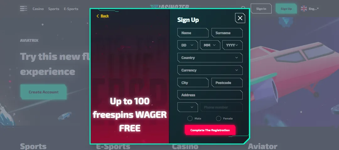 Casinozer Casino sign up